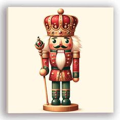 a wooden nutcracker with a crown on it's head and holding a cane