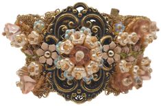 Michal Negrin gold tone lace bracelet. With pearl and peach flower beads, painted flowers and woven strands. Measures 7 inches long and 1 1/2 inches wide. New in a gift box. For Michal Negrin items that can only be found in my eBay store, please visit AC Designer Outlet Combined shipping is $5 for each additional item. Fabric Cuff Bracelet, Michal Negrin, Lace Bracelet, Bracelet Pearl, Designer Outlet, Retro Fabric, Fabric Cuff, Peach Flowers, Flower Beads