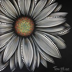 a painting of a white flower with lots of dots on it's center piece