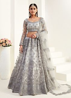 Silver Grey Lehenga Choli Grey Lehenga, Engagement Lehenga, Blouse Lehenga, Lehenga Choli Designs, Bridesmaid Lehenga, White Lehenga, Net Lehenga, Salwar Kamiz, Lehenga Choli Online