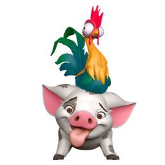 a pig with a rooster on top of it's head