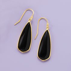 Ross-Simons - Black Onyx Teardrop Earrings in 18kt Gold Over Sterling. Sleek and dramatic, these bold drop earrings would look great with any outfit! Here, 12x32mm teardrop black onyx cabochons shine against polished 18kt yellow gold over sterling silver. Earwire, black onyx teardrop earrings. Sleek Formal Drop Earrings, Sleek Formal Drop Earrings Jewelry, Sleek Drop Earrings For Formal Occasions, Modern Black Enamel Earrings For Formal Occasions, Evening Drop Earrings With Polished Finish, Evening Long Drop Earrings With Polished Finish, Teardrop Earrings With Polished Finish For Evenings, Evening Teardrop Earrings With Polished Finish, Elegant Black Enamel Dangle Earrings