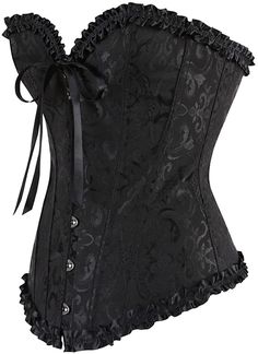 Corset Top Black Over Bust Victorian Lace Bustier Plus Size Lingerie Lace Up closure The material of the corset is made of 90% polyester and 10% spandex. The style of the corsets is the vintage pattern corsets of the Victorian. Plus size corsets and bus tiers wash care: Please note that slight color difference should be acceptable due to the light and screen. Corset Top Black, Victorian Corset