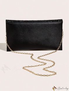 BirdinBag - Medium Flap Glitter Envelope Bag - Perfectly Stylish and Sparkling Chic Rectangular Bag With Glitter, Chic Rectangular Glitter Bag, Glitter Clutch Evening Bag, Black Envelope Evening Bag For Party, Rectangular Glitter Evening Bag For Night Out, Glitter Rectangular Evening Bag For Night Out, Evening Glitter Shoulder Bag, Rectangular Glitter Clutch For Night Out, Party Envelope Bag With Chain Strap