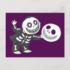 a cartoon skeleton holding a skull in its hand