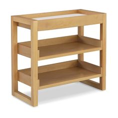 a wooden shelf with two shelves on each side and one shelf below the shelf is empty