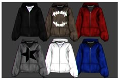 the hoodies are all different colors and sizes, including black, white, blue, red