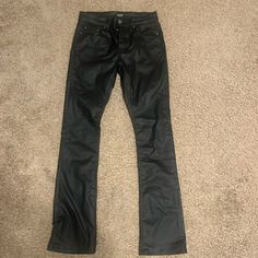 Never Worn In Great Condition Casual Pants With Five Pockets For Night Out, Casual Five-pocket Pants For Night Out, Casual Leather Pants With Five Pockets, Stretch Straight Leg Leather Pants, Casual Straight Leather Pants, Casual Black Mid-rise Leather Pants, Flair Pants, Pants Color, Mens Jeans