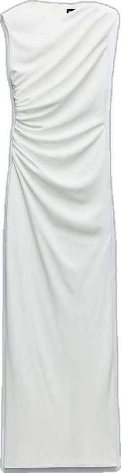 Chic Ruched Sheath Sleeveless Dress, Chic Ruched Sleeveless Dress For Formal Occasions, Elegant Knee-length Midi Dress With Folds, Ruched Sleeveless Midi Dress For Work, Ruched Midi Length Sleeveless Dress For Work, Chic Folded Midi Dress For Formal Occasions, Chic Lined Midi Dress, Formal Sleeveless Midi Dress With Folds, Lined Knee-length Midi Dress For Daywear