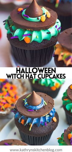 halloween cupcakes with chocolate frosting and colorful sprinkles on top