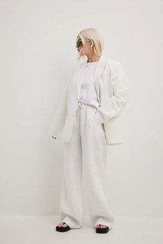 Elastic Waist Linen Trousers White | NA-KD White Linen Trousers, Future Fashion, Linen Trousers, Na Kd, Women Empowerment, Casual Pants, Elastic Waist, Wide Leg, Girl Outfits