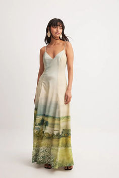 Printed Maxi Slip Dress Women Oil Painting, Dress Women Elegant, Spaghetti Strap Maxi Dress, Maxi Slip Dress, Women's Evening Dresses, Sling Dress, Slim Dresses, Chic Woman, Printed Maxi