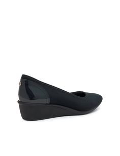 A wedge heel in multi-fabric design strikes the perfect balance of timeless and trendy. Fit: Heel height: 2" Closure type and location: Slip on Black Fabric Heels With Round Toe, Elegant Wedge Sandals With Arch Support, Elegant Black Wedge Sandals For Work, Casual Low Heel Wedge Sandals For Formal Occasions, Elegant Black Wedge Sandals With Cushioned Footbed, Elegant Black Heels With Ortholite Insole, Black Wedge Sandals With Ortholite Insole, Black Low Heel Wedge Sandals, Black Low Heel Wedge Sandals With Removable Insole