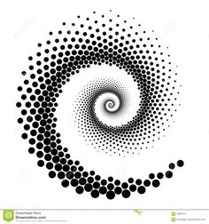 an abstract black and white spiral design with dots in the center on a white background