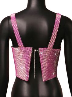 Rhinestone halter pink women party top. ONE SIZE Bust: 30-39” Length: 7.8”