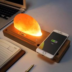 Sunrise Scene Himalayan Salt Led Lamp with Wireless Charger - MaviGadget Sunrise Lamp, Integrated Desk, Rock Lamp, Himalayan Rock Salt, Salt Lamps, Himalayan Salt Lamp, Electromagnetic Radiation, Salt Lamp, Cell Phone Stand