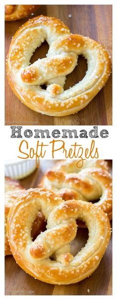 homemade soft pretzels on a wooden table