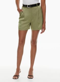 THE EFFORTLESS SHORT™ SATIN | Aritzia Effortless Pant, Knife Pleats, Brazil Travel, Pleated Shorts, High Rise Shorts, Kiwi, Brazil, Wide Leg, High Rise