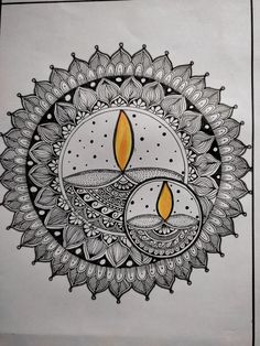 a drawing of two candles in the middle of a circle