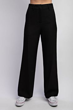 These Black Tailored Woven Pants offer a refined look with their tailored fit and classic black color. The woven fabric provides a polished appearance while the tailored design ensures a comfortable and flattering fit. Elevate your wardrobe with these must-have pants. Fabric & fit:95% POLY,5% SPANDEX Model is wearing size Small. Pants Fabric, Tailored Design, Pants Large, Handbag Accessories, Classic Black, Woven Fabric, Black Color, Must Haves, Spandex