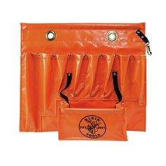 an orange plastic bag with two handles