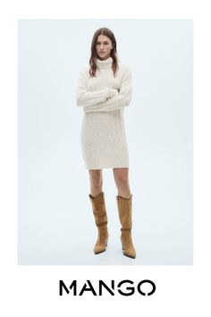 Take advantage of the best discount of the year with Black Friday, Thick knitted fabric, Turtleneck, Long sleeve, Straight design, Unclosed, Short design, Braided knit, The model is 1.79 tall and is wearing a size 36 Short Design, Turtleneck Long Sleeve, Knit Dress, Mango, Shoe Accessories, Turtle Neck, Women Accessories, Womens Dresses, Knitting