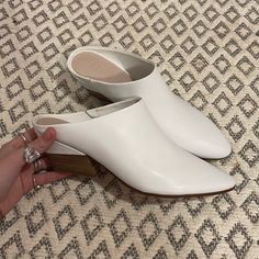 Cute Nine West Wooden Heeled White Point Toe Mules, Never Worn, Tags Still On. Leather Upper, Size Us Women’s 9, Approx 2in Heel Height. Red Mules, White Pump, Velvet Block Heels, Brown Womens Shoes, Fur Mules, Bow Mules, Black Leather Mules, Suede Clogs, High Heel Mules