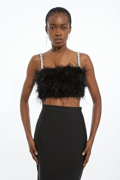 Master Every Party Look In Our Crop Top, Featuring Floating Feathers Adorning The Front, And Shoulder Straps With Sparkling Gemstones. This Top Features A Cropped Length, Making It Perfect For Party Season And Evening Occasions. Style It With Jeans For A Casual Approach, Or Leather Trousers And Heels For An Occasion Look. Figure Form Bandage Feather Detail Knit Top Flattering Straight Neckline Statement, Entirely Feathered Design Chunky, Sparkling Embellishments At Shoulder Straps Cropped Length Bride Jumpsuit, Petite Wedding Guest Dresses, Dubai Outfits, Summer Teacher Outfits, Plus Size Workwear, Summer Bridesmaid Dresses, Fall Wedding Guest, Italy Outfits, Outfits Petite