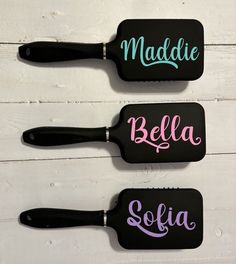 "This personalized paddle brush makes a great gift for bridesmaid or wedding party. It's also great for teens, college students, teachers, dance teams, and cheer squads! Each brush comes individually wrapped with a matching ribbon.  For multiple brushes, select the quantity needed and list all names in the text box.  Please include in your message during checkout: 1) Text for your brush(es) 2) Font Choice (see font selection in photos) Please enter the name you would like on the brush, taking the time to ensure all spelling is correct as the text will be copied exactly as is written. Note: ️ Don't see a design or logo you're looking for? Send a message and we can create it! ⁉️ For a monogram, please list the text/initials as \"first LAST middle\" to avoid confusion. 🤔 Having trouble picki Customized Hair Brush, College Birthday, Cheer Squad, Paddle Brush, Hair Pack, Styling Brush, Dance Teams, Text Box, Hair Brush