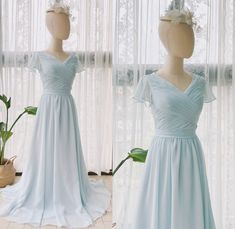 DESCRIPTION: dusty blue modest v neck bridesmaid dresses with flutter sleeve Shop for dusty blue modest v neck bridesmaid dresses with flutter sleeve, it is also can be sweetheart or v neck design. Notice: The picture color No is dusty blue NO 65. It can be free custom made into other colors also.  For more beautiful dresses, pls check it via https://www.etsy.com/shop/FashionStreets?ref=hdr_shop_menu VERY IMPORTANT: 1. Please kindly offer me your phone No for shipping in the note when placing th Bridesmaid Dresses Blue, V Neck Design, Classy Clothes, Dream Wedding Ideas Dresses, Blue Bridesmaid Dresses, Dresses Blue, Make Color, Doll Patterns, Dusty Blue