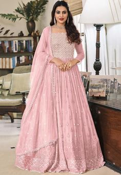 Party Frock Design, Party Frock Designs, Party Wear Anarkali Dress, Long Anarkali Gown, Pink Anarkali, Floor Length Anarkali, Gown Suit, Party Frocks, Designer Anarkali