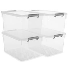 three clear storage containers with lids