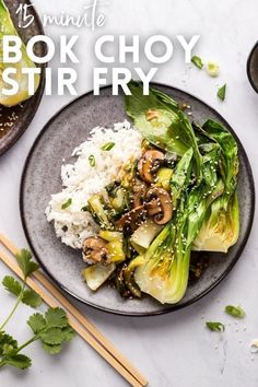 a plate with rice and vegetables on it next to chopsticks