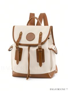 BagForLove - Medium Colorblock Flap Backpack with Stylish Buckle Decoration Product Description Color Beige Strap Type Adjustable Details Contrast Binding Composition 100% Polyamide Style Fashionable Closure Type Flap Bag Size Medium Pattern Type Plain Material Polyamide Type Flap Backpack Features Foldable Care Instructions Do not wash Size Chart INCH CM Handle Height Strap Length Bag Height Bag Width Bag Length 3.1 inch 36.2 inch 13.4 inch 5.5 inch 11.8 inch Handle Height Strap Length Bag Heig Beige Satchel Shoulder Bag For Students, Beige Satchel Shoulder Bag For School, Casual Square School Backpack, Student Leather Backpack In Beige With Large Capacity, Large Capacity Beige Shoulder Bag For Back To School, Beige Large Capacity Shoulder Bag For Back To School, Beige School Bag With Adjustable Strap, Trendy Beige Backpack For Back To School, Casual Beige Rectangular Backpack