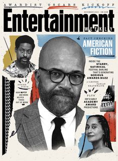 the cover of entertainment magazine featuring an image of a bald man with glasses and beard