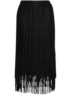 black fully pleated elasticated waistband high-waisted fringed edge mid-length Chic Skirt With Tassels For Spring, Chic Spring Skirt With Tassels, Spring Black Bottoms With Tassels, Chic Fringe Mini Skirt, Chic Pencil Skirt With Fringe, Pleated Hem Midi Bottoms For Evening, Evening Pleated Hem Midi Bottoms, Evening Midi Bottoms With Pleated Hem, Black Tasseled Skirt For Spring