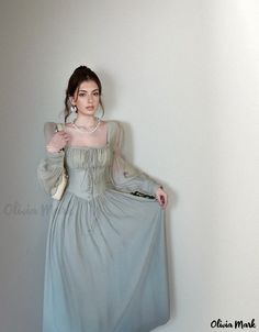 Olivia Mark - Womens A-Line Long Sleeve Dress with Waist Tie, Elegant and Slimming Maxi Dress Medieval Dress Aesthetic, Selkie Dress, Covered Dress, Elegant Floral Dress, Loungewear Dress, Dress Collar, Medieval Dress, Dress Aesthetic, Bubble Sleeve