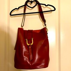 New! Never Used It. Mint Condition. Beautiful Special Designed 100% Burgundy Red Soft Genuine Leather And Come With Removable Interior Bag In One Set. It’s Been Sitting In My Closet. Well Maintained. Brand: Fashion Wind 13 Inches H X 11 Inches W X 6 Inches D Bought It In South Korea Two Years Ago All Sales Are Final. No Return Or Exchange. Elegant Burgundy Leather Bucket Bag, Red Travel Bag With Brass Hardware, Classic Red Bags With Brass Hardware, Red Shoulder Bag With Brass Hardware For Everyday Use, Burgundy Leather Shoulder Bag With Metal Hardware, Red Shoulder Bag With Gold-tone Hardware For Work, Burgundy Shoulder Bag With Metal Hardware For Everyday Use, Everyday Use Burgundy Shoulder Bag With Metal Hardware, Modern Red Bucket Bag For Formal Occasions