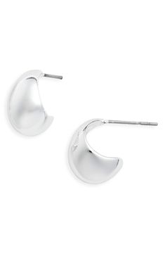 Channel contemporary elegance with these gleaming, gorgeous earrings in an elegant teardrop silhouette. 5/8" width; 1/2" drop Stainless steel post back Brass/14k-gold plate or sterling silver plate Imported Modern Silver Teardrop Earrings Tarnish Resistant, Elegant Silver Teardrop Earrings Tarnish Resistant, Formal Silver Teardrop Earrings With Polished Finish, Modern Teardrop Earrings For Anniversary, Elegant Nordstrom Earrings For Gift, Modern Drop Hoop Earrings For Anniversary, Steel Post, Gorgeous Earrings, Teardrop Earrings