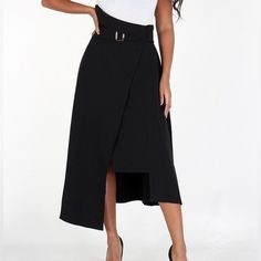 Black Symmetric Skirt Black Asymmetrical Hem Bottoms For Work, Chic Asymmetrical Hem Bottoms For Office, Chic Office Bottoms With Asymmetrical Hem, Black Asymmetrical Hem Bottoms For Evening, Chic Bottoms With Asymmetrical Hem, Black Asymmetrical Skirt For Workwear, Black Asymmetrical Skirt For Work, Black Asymmetrical Bottoms For Night Out, Modern Asymmetrical Bottoms For Party