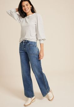 Patch Pocket High Rise Wide Leg Jean - Materials & Care:imported - 93% cotton  5% polyester 2% spandex - machine wash High Rise Wide Leg Jeans, Nice Outfits, Jeans Material, List Style, Colored Jeans, Wide Leg Jeans, Leg Jeans, Patch Pocket, Size 16