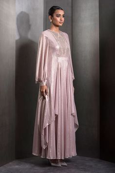 Buy Rose Gold Georgette Embroidered Sequin Round Crystal Textured Kaftan For Women by Rohit Gandhi + Rahul Khanna Online at Aza Fashions. Glamorous Embellished Gown For Eid, Eid Sequin Dress With Cape Sleeves, Eid Dresses With Sequins And Cape Sleeves, Sequin Dress With Cape Sleeves For Eid, Glamorous Designer Dresses For Eid, Elegant Hand Embellished Kaftan With Cape Sleeves, Glamorous Eid Dresses With Zari Work, Elegant Embellished Kaftan With Cape Sleeves, Elegant Dress With Mirror Work And Cape Sleeves