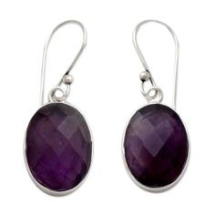 Faceted for elegance oval amethysts sing of love. Shanker crafts beautiful earrings that focus on the opulence of 12 gemstone carats. .925 Sterling silver Classic Handmade Amethyst Jewelry, Faceted Oval Purple Jewelry, Elegant Oval Amethyst Earrings, Silver Faceted Oval Earrings, Silver Oval Faceted Earrings, Handmade Purple Oval Jewelry, Classic Amethyst Drop Earrings, Classic Amethyst Drop Earrings Jewelry, Faceted Amethyst Round Earrings