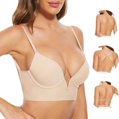 PRICES MAY VARY. MULTIWAY LIGHTLY-LINED BRAS FOR TEEN GIRLS & PETITY WOMEN - Removable, adjustable and convertible straps.Can be worn as T-shirt bras, low back bras, backless bras, halter bras, clear strapless bras, invisible bras, low-cut bras, open back bra or wedding bras. DEEP-V NECK & OPEN BACK BRALETTE FOR LOW BACK DRESS OR TOPS - An innovative adjustable back single-button design strap creates a low-back silhouette. Bra's back strap can be pulled down lower than normal bra to 3.2 inches. Wedding Bras, Open Back Bra, Bras For Backless Dresses, Low Cut Bra, Low Back Bra, Wedding Bra, Low Back Dress, Strapless Bras, Multiway Bra