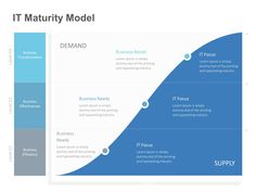 the it maturity model is shown in blue and white, with two different sections on each side