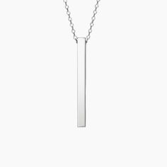 Engravable Vertical Bar Pendant - Silver. Engravable on all four sides, this lustrous bar hangs elegantly from a cable chain for a sleek and sophisticated look. Vertical Bar, Sophisticated Look, Brilliant Earth, Bar Pendant, Pendant Silver, Lab Diamonds, Eternity Ring, Cable Chain, Quality Jewelry