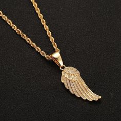 Mens Womens Gold CZ Angel Wing Pendant Necklace Punk Rock Hip Hop Jewelry 24" | eBay Punk Style Gold Jewelry For Streetwear, Hip Hop Jewelry Chains, Bracelets Crochet, Guy Jewelry, Goddess Of Fortune, Men Jewellery, Wing Jewelry, Gold Angel Wings, Gold Outfit