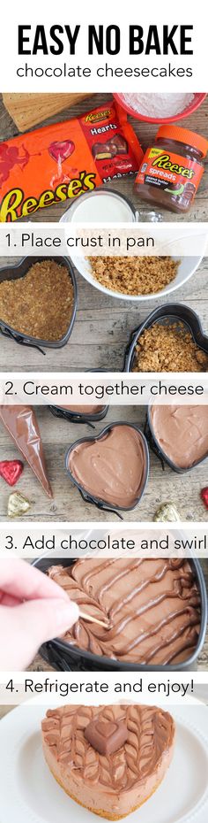 the steps to make an easy no bake cheesecake with chocolate frosting on top