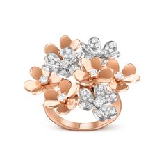 Van Cleef & Arpels - Frivole ring, 8 flowers - Ring Woman Pink gold/Diamond - Like so many flowers dancing in the breeze, the Frivole® creations by Van Cleef & Arpels stand out with their graphic and airy aesthetic. Mirror-polished 18K gold or diamonds bestow a singular radiance upon heart-shaped petals. Like so many flowers dancing in the breeze, the Frivole® creations by Van Cleef & Arpels stand out with their graphic and airy aesthetic. Mirror-polished 18K gold or diamonds bestow a singular radiance upon heart-shaped petals. Frivole ring, 8 flowers, 18K rose gold, rhodium-plated 18K white gold, round diamonds; diamond quality DEF, IF to VVS. Cleef And Arpels Jewelry, Alhambra Pendant, Flowers Ring, Van Cleef And Arpels Jewelry, Van Cleef & Arpels, Flower Dance, Jewelry Rose Gold, Van Cleef Arpels, Floral Jewellery