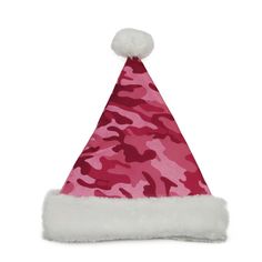 Pink and white camouflage Santa Claus hat costume accessory. Features a camouflage design with a plush brim. Comes with adorable pom pom attached Camouflage Design, Christmas Tableware, Santa Claus Hat, Holiday Day, Pink Camouflage, Christmas Central, Stocking Tree, Christmas Santa Claus, Christmas Store